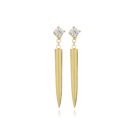Round CZ Plain Spike925 Long Sterling Silver Earrings Round CZ Plain Spike925 Long Sterling Silver Earrings