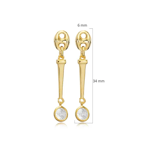 Round CZ Long Bar Dangle 925 Sterling Silver Earrings Round CZ Long Bar Dangle 925 Sterling Silver Earrings