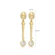 Round CZ Long Bar Dangle 925 Sterling Silver Earrings