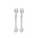 Round CZ Long Bar Dangle 925 Sterling Silver Earrings