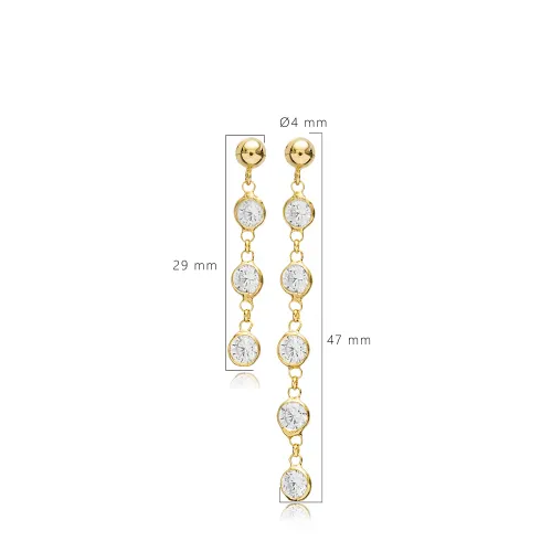 Elegant CZ Round Design Stud Long Earrings Elegant CZ Round Design Stud Long Earrings