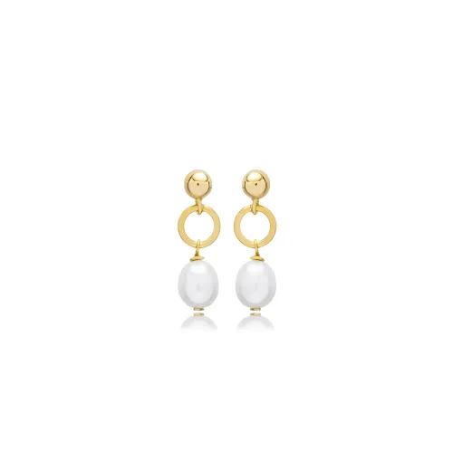 Pearl Ball Design Stud Long Earrings