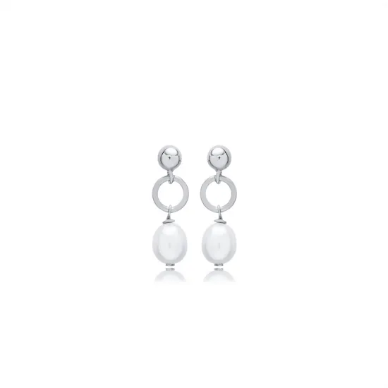Pearl Ball Long 925 Sterling Silver Earrings