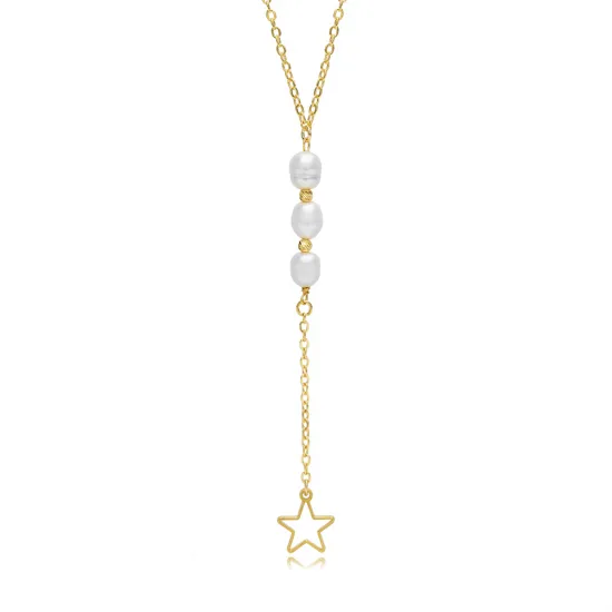 Star Pearl Y 925 Sterling Silver Necklace | 925 Sterling Silver Wholesale | Sade Silver Star Pearl Y 925 Sterling Silver Necklace - Sade 925 Silver Jewelry
