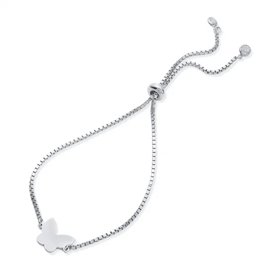 Plain Butterfly Adjustable 925 Sterling Silver Bracelet - Sade 925 Silver Jewelry