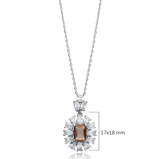 Baguette Stony Geometric CZ Zultanite Silver Necklace Baguette Stony Geometric CZ Zultanite Silver Necklace