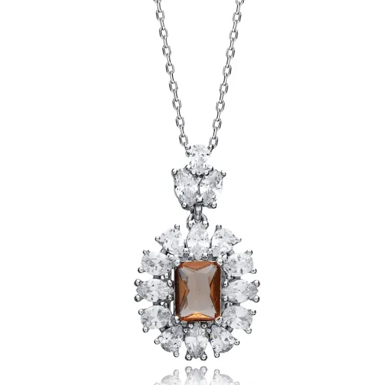 Baguette Stony Geometric CZ Zultanite Silver Necklace Baguette Stony Geometric CZ Zultanite Silver Necklace