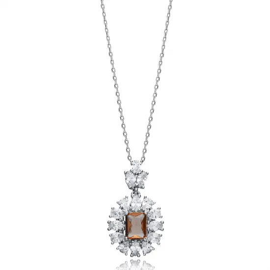 Baguette Stony Geometric CZ Zultanite Silver Necklace Baguette Stony Geometric CZ Zultanite Silver Necklace