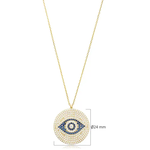 925 Sterling Silver Round Shape Evil Eye Necklace 925 Sterling Silver Round Shape Evil Eye Necklace