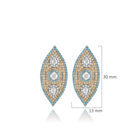 Turquoise CZ Evil Eye 925 Sterling Silver Earrings Turquoise CZ Evil Eye 925 Sterling Silver Earrings