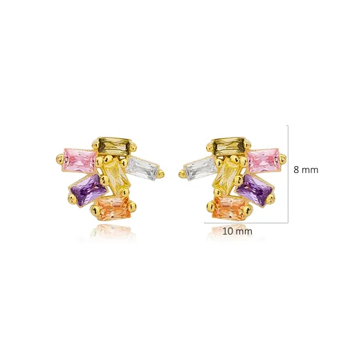 Cute Minimalist Colorful Baguette 925 Silver Earrings