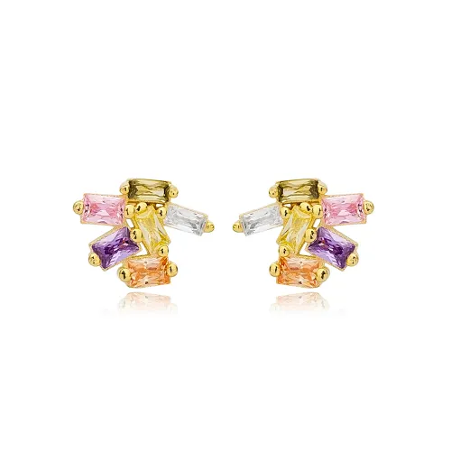 Cute Minimalist Colorful Baguette 925 Silver Earrings