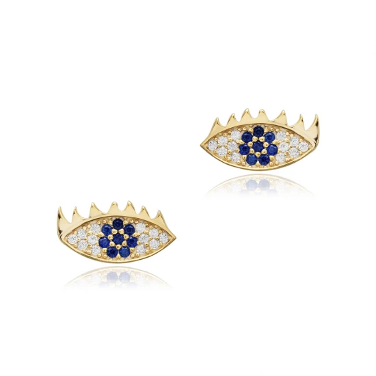 Evil Eye Sapphire Sterling Silver Earrings | 925 Sterling Silver Wholesale | Sade Silver Evil Eye Sapphire Sterling Silver Earrings - Sade 925 Silver Jewelry