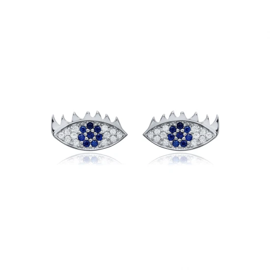 Evil Eye Sapphire Sterling Silver Earrings | 925 Sterling Silver Wholesale | Sade Silver Evil Eye Sapphire Sterling Silver Earrings - Sade 925 Silver Jewelry