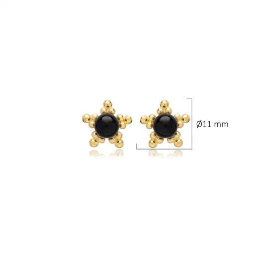 Black Beaded Star 925 Sterling Silver Earrings Black Beaded Star 925 Sterling Silver Earrings