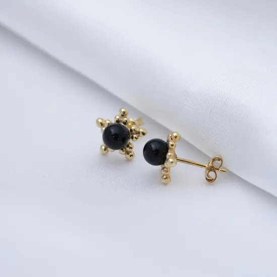 Black Beaded Star 925 Sterling Silver Earrings Black Beaded Star 925 Sterling Silver Earrings
