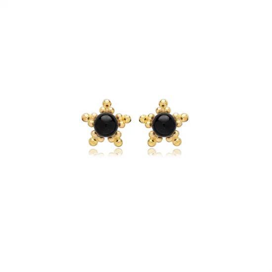 Black Beaded Star 925 Sterling Silver Earrings Black Beaded Star 925 Sterling Silver Earrings