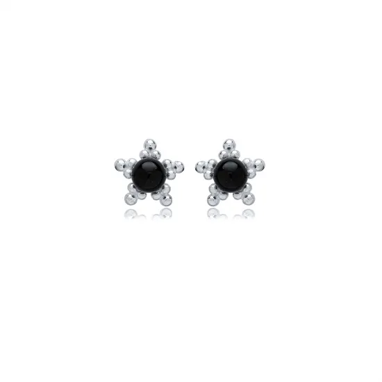 Black Beaded Star 925 Sterling Silver Earrings Black Beaded Star 925 Sterling Silver Earrings