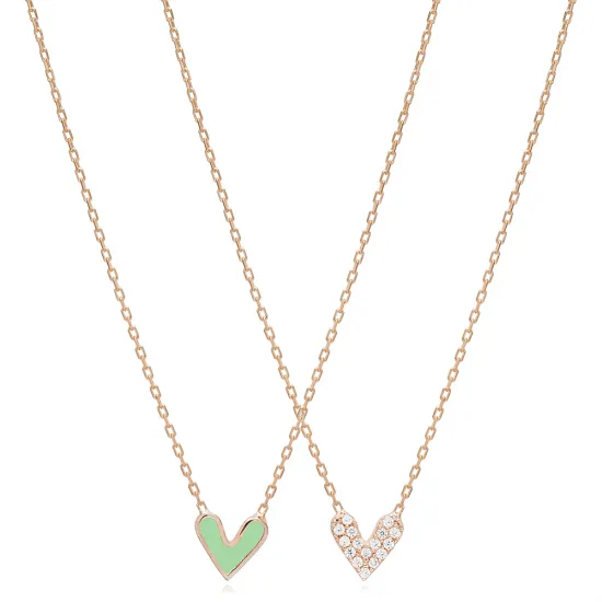 Heart Double Sided Green Enamel Silver Charm Pendant Necklace Heart Double Sided Green Enamel Silver Charm Pendant Necklace