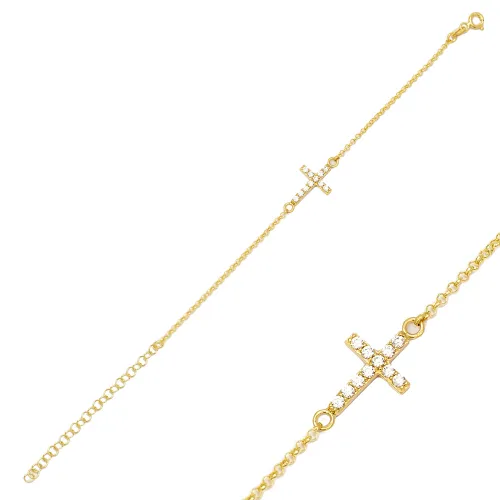 Cross CZ Bracelet in 925 Sterling Silver
