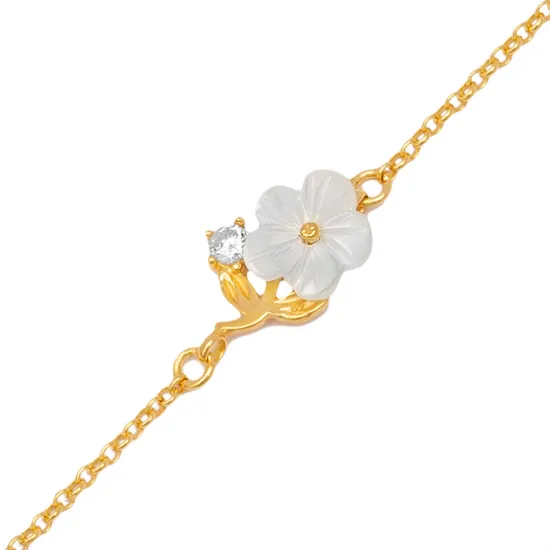 White Flower Design Shiny CZ Stone Charm Bracelet White Flower Design Shiny CZ Stone Charm Bracelet
