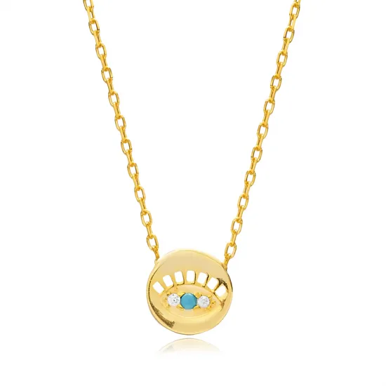 Round Evil Eye Turquoise Sterling Silver Necklace Round Evil Eye Turquoise Sterling Silver Necklace