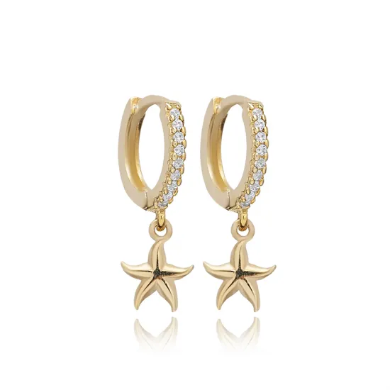 Elegant Starfish Design CZ Stone Silver Dangle Earrings Elegant Starfish Design CZ Stone Silver Dangle Earrings
