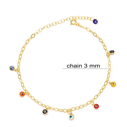 Colorful Evil Eye Mirror Chain Women 925 Silver Anklet
