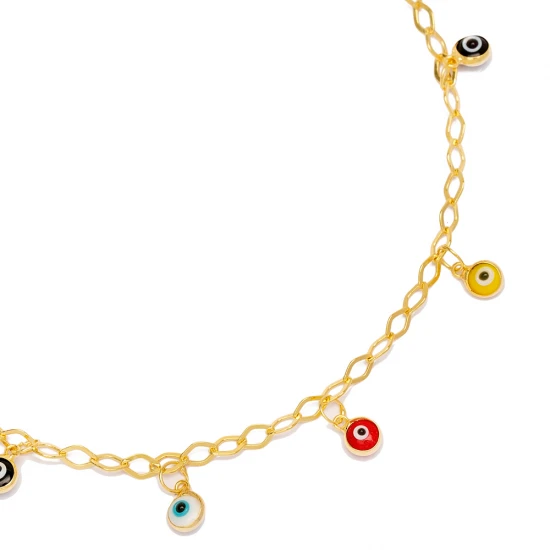 Colorful Evil Eye Mirror Chain Women 925 Silver Anklet | 925 Sterling Silver Wholesale | Sade Silver Colorful Evil Eye Mirror Chain Women 925 Silver Anklet - Sade 925 Silver Jewelry