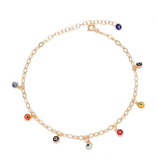 Colorful Evil Eye Mirror Chain Women 925 Silver Anklet | 925 Sterling Silver Wholesale | Sade Silver Colorful Evil Eye Mirror Chain Women 925 Silver Anklet - Sade 925 Silver Jewelry
