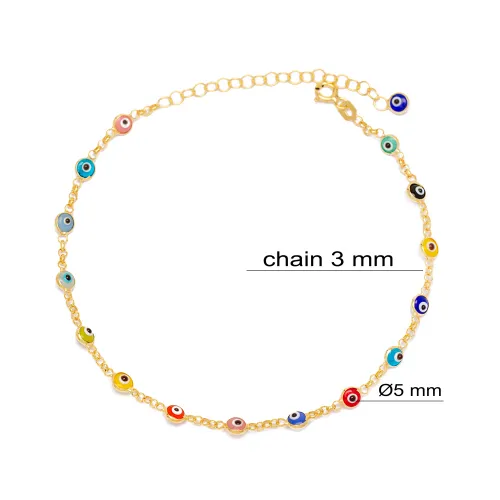 Multicolor Evil Eye Chain 925 Sterling Silver Anklet
