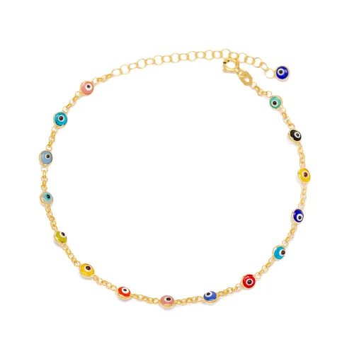 Multicolor Evil Eye Chain 925 Sterling Silver Anklet