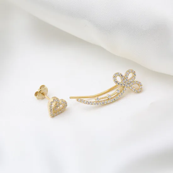 Heart Design Stud and Cuff Ear Jackets Silver Earring Heart Design Stud and Cuff Ear Jackets Silver Earring