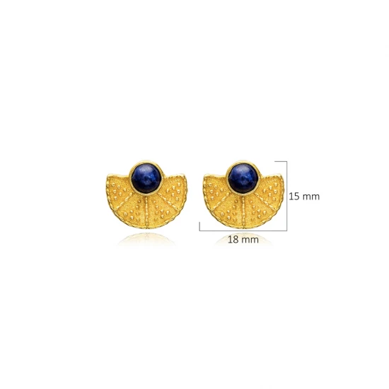 Lapis Fan Vintage 22 Karat 925 Sterling Silver Earrings | 925 Sterling Silver Wholesale | Sade Silver Lapis Fan Vintage 22 Karat 925 Sterling Silver Earrings - Sade 925 Silver Jewelry