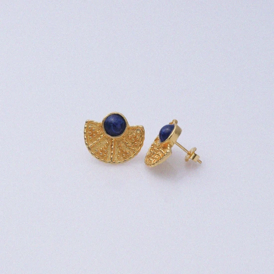 Lapis Fan Vintage 22 Karat 925 Sterling Silver Earrings | 925 Sterling Silver Wholesale | Sade Silver Lapis Fan Vintage 22 Karat 925 Sterling Silver Earrings - Sade 925 Silver Jewelry