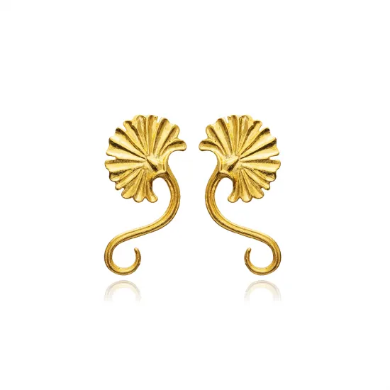 Fan Charm Unique 22K Gold Silver Vintage Earrings