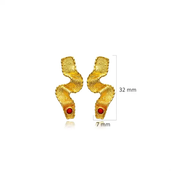 Glass Coral 22 Karat Gold Vintage 925 Silver Earrings Glass Coral 22 Karat Gold Vintage 925 Silver Earrings