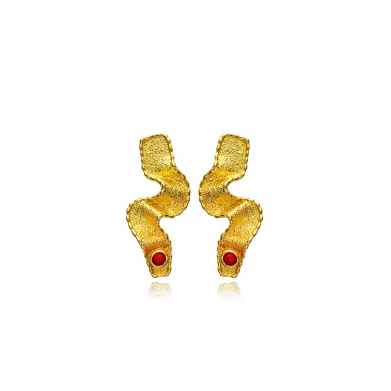 Glass Coral 22 Karat Gold Vintage 925 Silver Earrings Glass Coral 22 Karat Gold Vintage 925 Silver Earrings