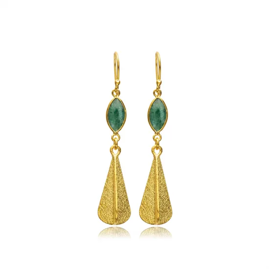 Root Emerald Stone Marquise Hook 22K Vintage Earrings Root Emerald Stone Marquise Hook 22K Vintage Earrings