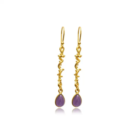 Amethyst Stone Pear Hook 22K Vintage Earrings Amethyst Stone Pear Hook 22K Vintage Earrings