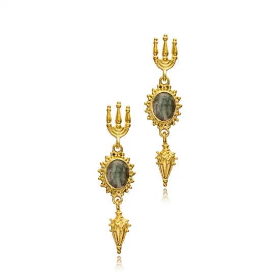 Labrodite Oval Design 22K Vintage Earrings Labrodite Oval Design 22K Vintage Earrings