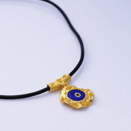 Evil Eye Leather 22 Karat Vintage Silver Necklace Evil Eye Leather 22 Karat Vintage Silver Necklace