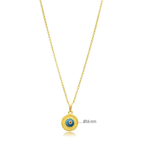 Blue Glass Evil Eye 22 Karat Vintage Silver Necklace