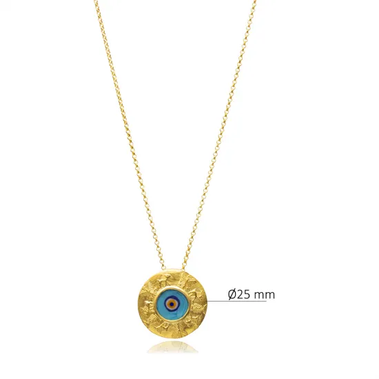 Round Glass Evil Eye 22 Karat Vintage Silver Necklace
