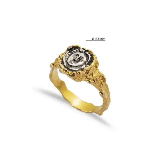 Medallion 22 Karat Gold Vintage Sterling Silver Ring
