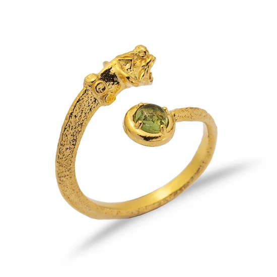 Green Tourmaline 22 Karat Gold Vintage 925 Silver Ring | 925 Sterling Silver Wholesale | Sade Silver Green Tourmaline 22 Karat Gold Vintage 925 Silver Ring - Sade 925 Silver Jewelry