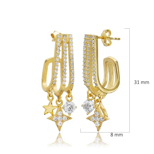 Crystal Star Drops 925 Sterling Silver Earrings