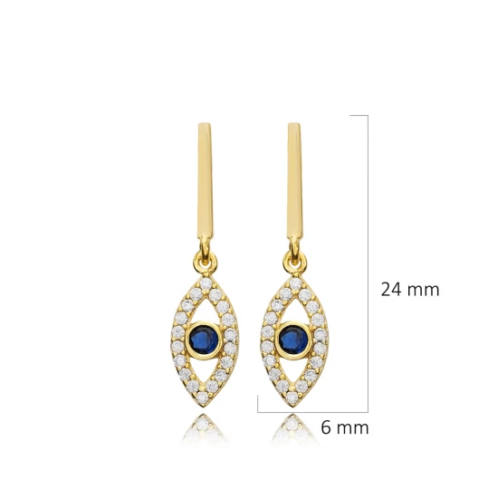 Evil Eye Bar 925 Sterling Silver Earrings - Sade 925 Silver Jewelry