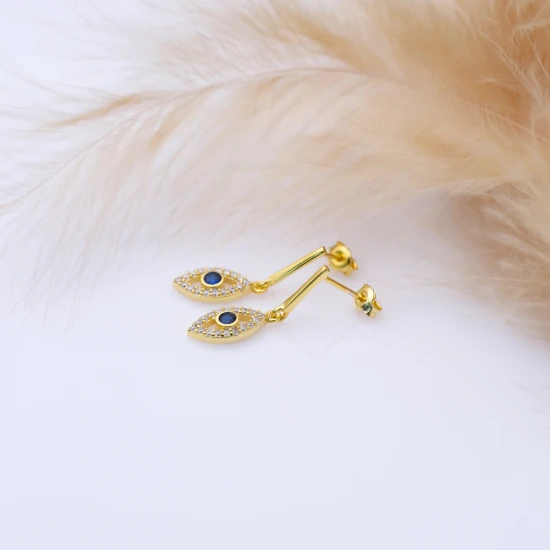 Evil Eye Bar 925 Sterling Silver Earrings - Sade 925 Silver Jewelry