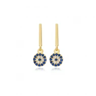 Round Evil Eye Bar 925 Sterling Silver Earrings
